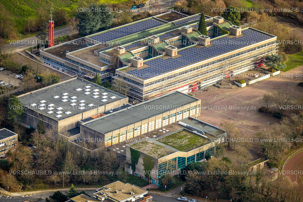 Hattingen251200492 | Luftbild, Gymnasium Holthausen mit Solardach und Baustelle mit Baugerüst, Hallenbad, Holthausen, Hattingen, Ruhrgebiet, Nordrhein-Westfalen, Deutschland