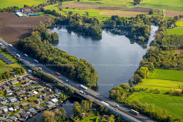 Neukirchen-Vluyn241013409 | Luftbild, Niepkanal und See Großer Parsick an der Autobahn A40, Schaephuysen, Rheurdt, Ruhrgebiet, Nordrhein-Westfalen, Deutschland