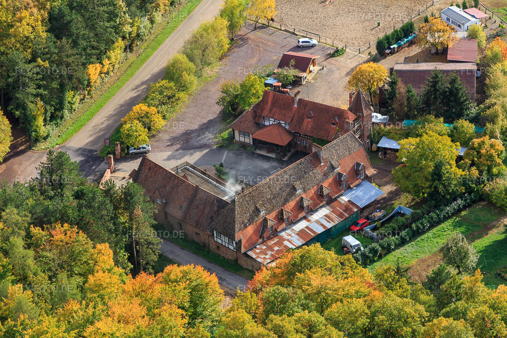 Luftbild: ferme Mellon in Niederbronn-les-Bains im Bundesland Bas-Rhin in Frankreich. – Foto: IMG_084724.jpg vom 23.10.2015 durch Werner Riehm/FLY-FOTO.de – Auflösung des Originals: 5472 x 3648 px – Ferme Mellon - Restaurant et chambres d'hôtes