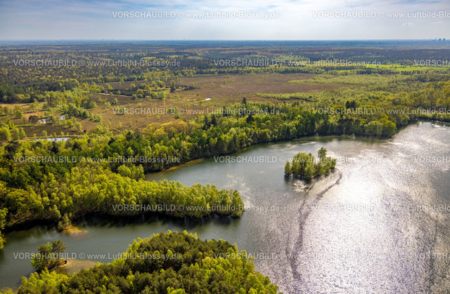 Brueggen240403216DiergartscherSeeSchwalm | Luftbild, Diergartscher See Naturschutzgebiet NSG Elmpter Schwalmbruch, Mischwald und Insel im See, Fernsicht, Auenlandschaft an der deutsch-niederländischen Grenze, Oebel, Brüggen, Niederrhein, Nordrhein-Westfalen, Deutschland