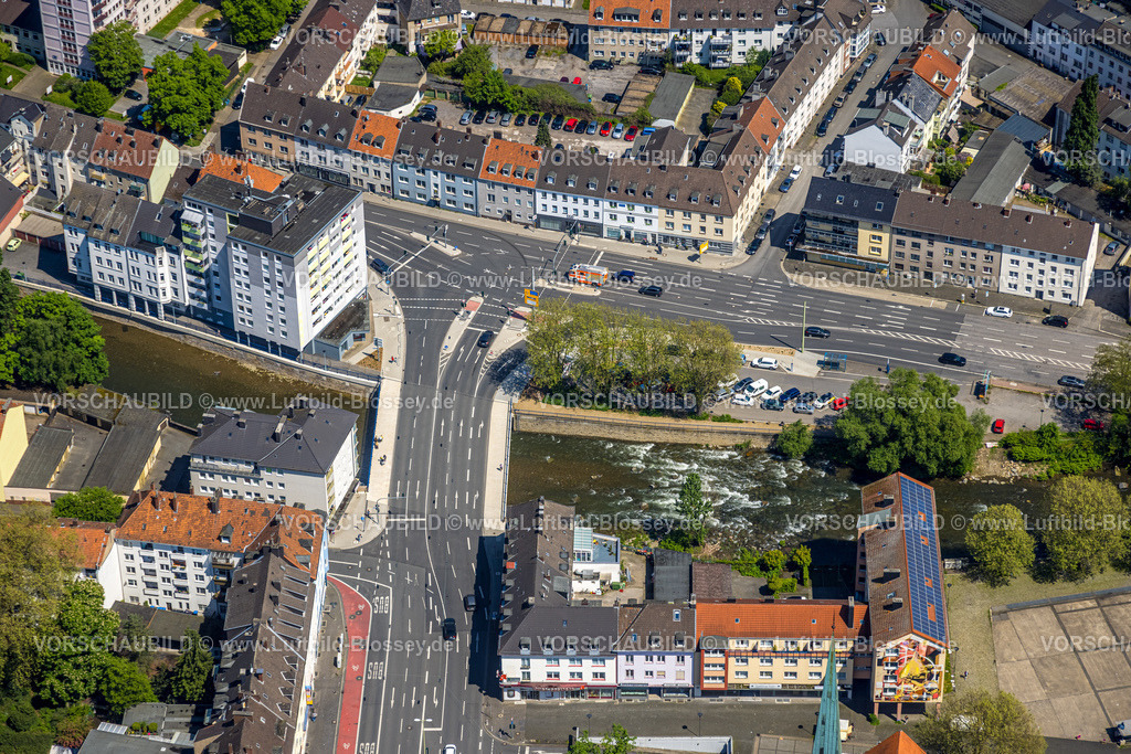 Hagen230502310 | Luftbild, Kreuzung Bundesstraße B54 und Märkischer RIng, Simson-Cohen-Brücke über die Volme, Mittelstadt, Hagen, Sauerland, Nordrhein-Westfalen, Deutschland