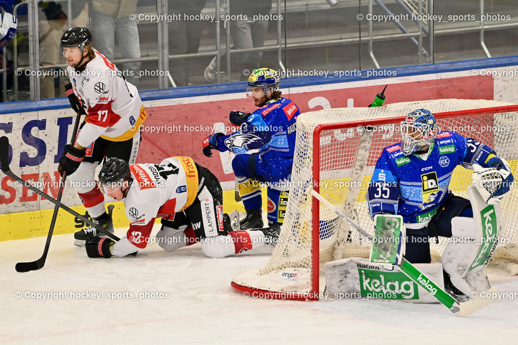 EC IDM Wärmepumpen VSV vs. Pioneers Vorarlberg | #17 Cooper Oliver PIONEERS VORARLBERG, #12 Passolt Joshua PIONEERS VORARLBERG, #9 RAUCHENWALD Alexander EC VSV, #35 Cannata Joe EC VSV, EC IDM Wärmepumpen VSV vs. Pioneers Vorarlberg, EC IDM Wärmepumpen VSV vs. Pioneers Vorarlberg am 14.12.2024 in Villach (Stadthalle Villach), Austria, (Photo by Bernd Stefan)