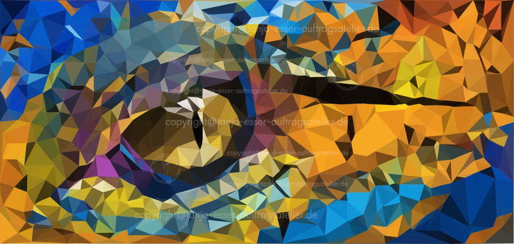 crocodile D | Bunte Illustration zeigt das Auge eines Krokodils. Bunte, dekorative Farben, die nicht der Realität entsprechen in Low Poly Art.