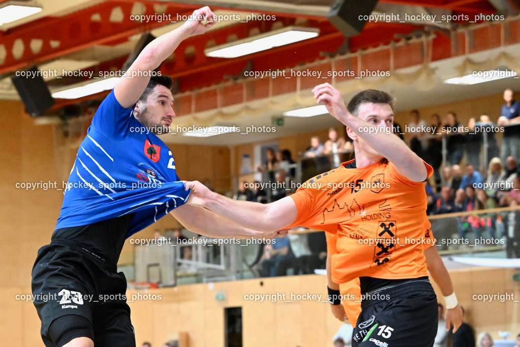 SC Ferlach vs. HSG Holding Graz 23.9.2023 | #23 KOCBEK Jure SC Ferlach, #15 OFFNER Paul Holding Graz, SC Ferlach vs. HSG Holding Graz 23.9.2023, SC Ferlach vs. HSG Holding Graz am 23.09.2023 in Bleiburg (Ballspielhalle Ferlach), Austria, (Photo by Bernd Stefan)