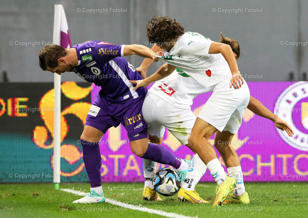 A_LUI_281023_18 | SPORT,FUSSBALL,ADMIRAL BUNDESLIGA AUSTRIA KLAGENFURT-WSG TIROL 28.10.2023
IM BILD: MATTHAEUS TAFERNER  (WSG) UND TUIRGAY GEMIICIBASI (KLAGENGURT)FOTO: FOTOLUI