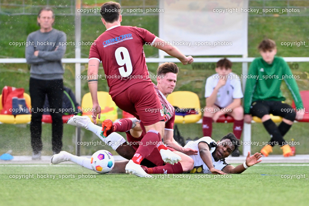 SV Spittal vs. VST Völkermarkt 5.4.2024 | #9 Anze Pisek VST Völkermarkt, #8 Rashidi Mohamed Udikaluka SV Spittal, #20 Raphael Lukas Kulterer VST Völkermarkt, SV Spittal vs. VST Völkermarkt 5.4.2024, SV Spittal vs. VST Völkermarkt am 05.04.2024 in Spittal an der Drau (Goldeck Stadion), Austria, (Photo by Bernd Stefan)