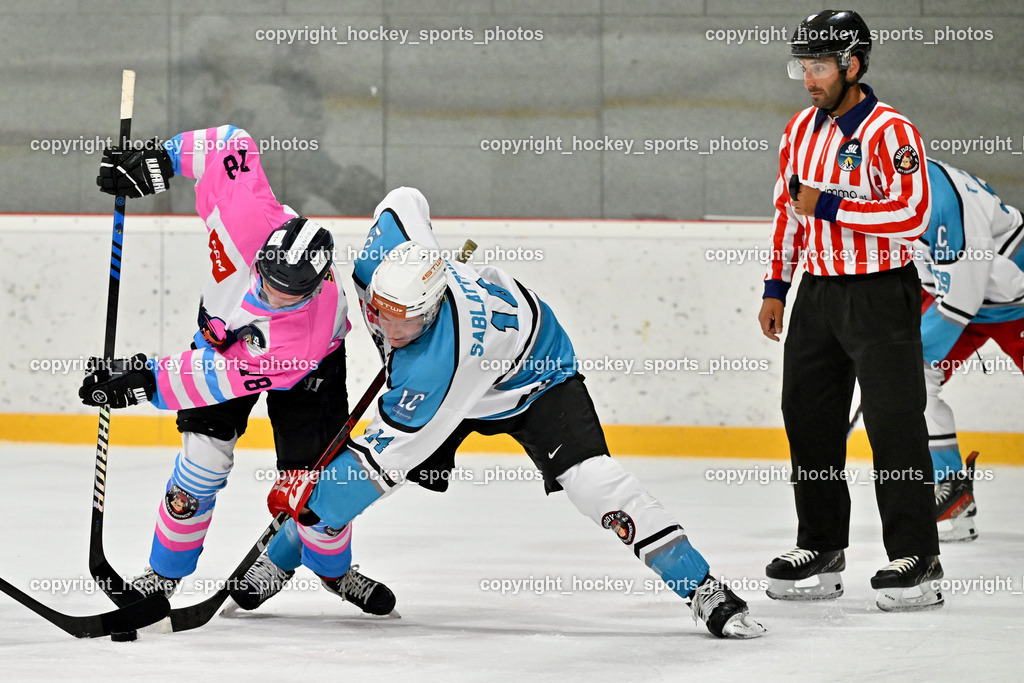 Sunshine Hockey League Spieltag 4. | #78 Alex Maxa HC Krocha, #14 Tobias Sablattnig Lendhafen Seelölwen, Christoph Sternat Referee, Sunshine Hockey League Spieltag 4., Sunshine Hockey League Spieltag 4. am 27.06.2025 in Ferlach (Eishalle Ferlach ), Austria, (Photo by Bernd Stefan)