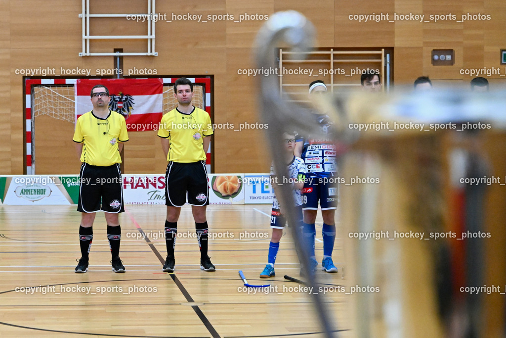 VSV Unihockey vs. Wiener Floorballferein 6.4.2024 | Alexander Gruber, Christoph Gruber, Referees, VSV Unihockey vs. Wiener Floorballferein 6.4.2024, VSV Unihockey vs. Wiener Floorballferein  am 06.04.2024 in Villach (Ballspielhalle St. Martin), Austria, (Photo by Bernd Stefan)