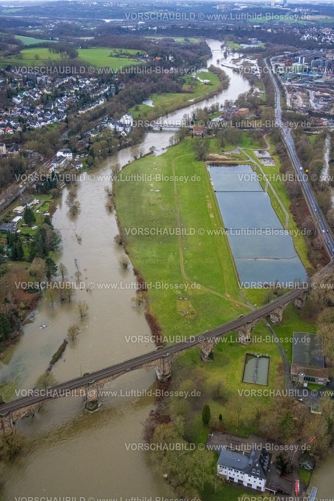 Witten231201970Ruhr | Luftbild, Ruhrhochwasser, Weihnachtshochwasser 2023, starke Regenfälle,  , Witten, Ruhrgebiet, Nordrhein-Westfalen, Deutschland