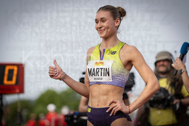 61. Internationales Pfingstsportfest; Rehlingen-Siersburg, 24.05.2026 | REHLINGEN , GERMANY - MAY 24: Johanna Martin (GER/1. LAV Rostock) happy with her season opening over 400m during the 61. Internationales Pfingstsportfest on 24.05.2026 at the  Bungertstadion in Rehlingen-Siersburg (Saarland / Deutschland).