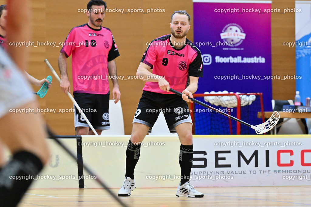 VSV Unihockey vs. Wiener Floorballferein 6.4.2024 | #9 Laurin Zehetner Wiener Floorballverein, VSV Unihockey vs. Wiener Floorballferein 6.4.2024, VSV Unihockey vs. Wiener Floorballferein  am 06.04.2024 in Villach (Ballspielhalle St. Martin), Austria, (Photo by Bernd Stefan)