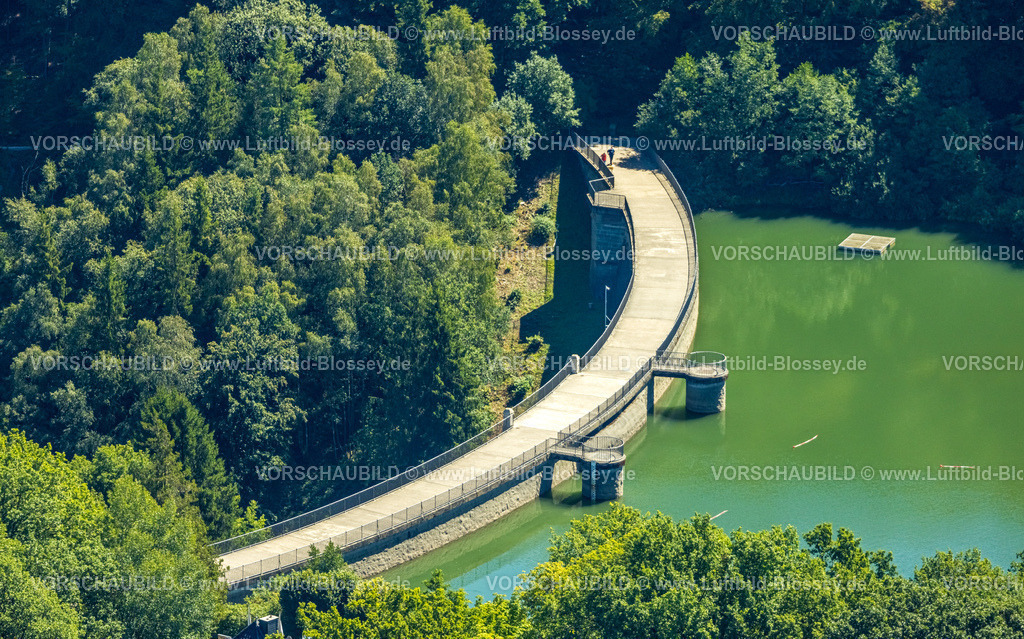 Breckerfeld230801749 | Luftbild, Staumauer der Glörtalsperre, Loh, Breckerfeld, Ruhrgebiet, Nordrhein-Westfalen, Deutschland