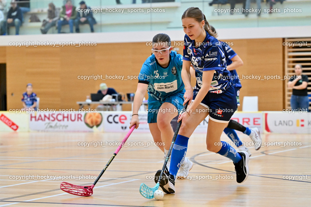 VSV Unihockey Damen vs. FCB München | #76 Ronja Trieb FCB München, #56 Eleni Huber VSV Unihockey, VSV Unihockey Damen vs. FCB München, VSV Unihockey Damen vs. FCB München am 24.01.2026 in Villach (Ballspielhalle St. Martin), Austria, (Photo by Bernd Stefan)