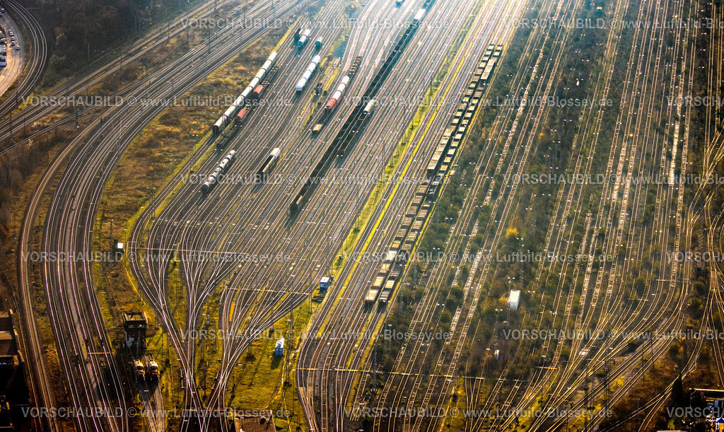 Hamm241200712 | Luftbild, Güterbahnhof mit Gleisen im Nebel mit Gegenlicht, Stadtbezirk Pelkum, Hamm, Ruhrgebiet, Nordrhein-Westfalen, Deutschland