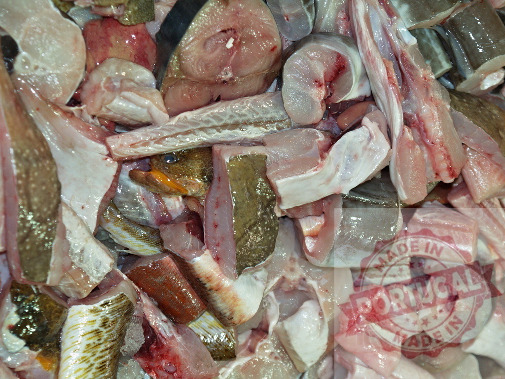 Raw fish pieces and hake cuts for sale | Raw fish pieces and hake cuts displayed for sale, preparing for cooking seafood dishes - Realized with Pictrs.com