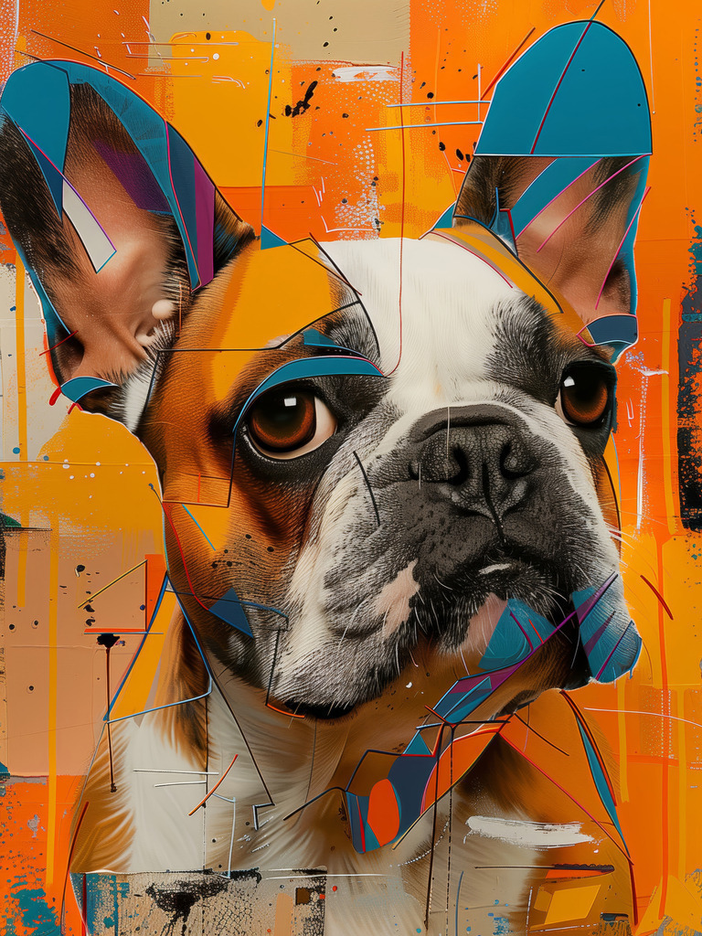 2408008 - Französische Bulldogge | Eine französische Bulldogge im Stil eines Mixed Media Kunstwerks. Bestellen Sie dieses Motiv als hochwertigen Kunstdruck in verschiedenen Ausführungen und Größen.