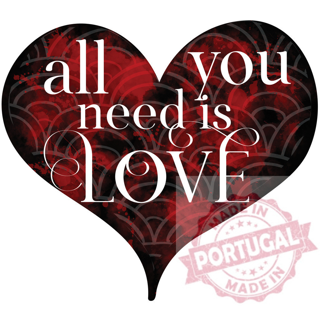 Heart shape with all you need is love typography. T-Shirt design | Red and black heart graphic with all you need is love text and decorative pattern - Realisiert mit Pictrs.com
