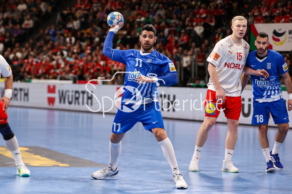 Griechenland - Dänemark | Charalampos MALLIOS (GRE #11) am Ball / Freiwurf / 7 Meter