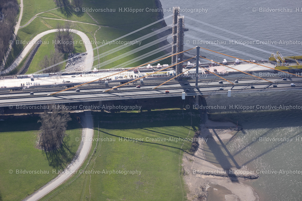 Luftbild Duisburg Rheinbrücke Neuenkamp 47198 Duisburg-1367 | Aerial view of new construction of Rhine bridge Bad Neuenkamp in Duisburg , highway A40 , North Rhine Westphalia Germany Europe. - Realisiert mit Pictrs.com