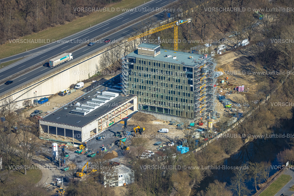 Arnsberg250305598 | Luftbild, Baustelle mit Neubau Arnsberger Rathaus an der Autobahn A46, Neheim, Arnsberg, Sauerland, Nordrhein-Westfalen, Deutschland