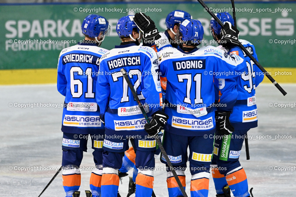 ESC SPARKASSE STEINDORF vs. MET PHOTOVOLTAIK HORNETS SPITTAL | Jubel ESC Steindorf Mannschaft, #61 Friedrich Daniel ESC Steindorf, #95 Gelfanov Ruslan ESC Steindorf, #71 Dobnig Elias ESC Steindorf, #18 Pewal Martin ESC Steindorf, #72 Hobitsch Samuel ESC Steindorf, ESC SPARKASSE STEINDORF vs. MET PHOTOVOLTAIK HORNETS SPITTAL, ESC SPARKASSE STEINDORF vs. MET PHOTOVOLTAIK HORNETS SPITTAL am 22.11.2025 in Steindorf (Ossiachersee Halle), Austria, (Photo by Bernd Stefan)