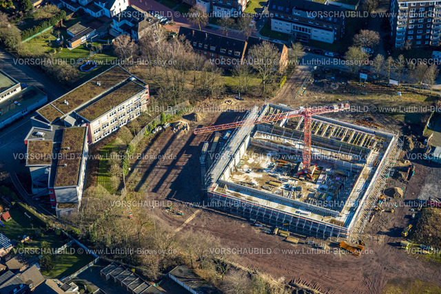 Bottrop240107542 | Luftbild, Baustelle mit Neubau Neustraße Ecke Westring auf dem ehemaligen Sportplatz, Süd-West, Bottrop, Ruhrgebiet, Nordrhein-Westfalen, Deutschland