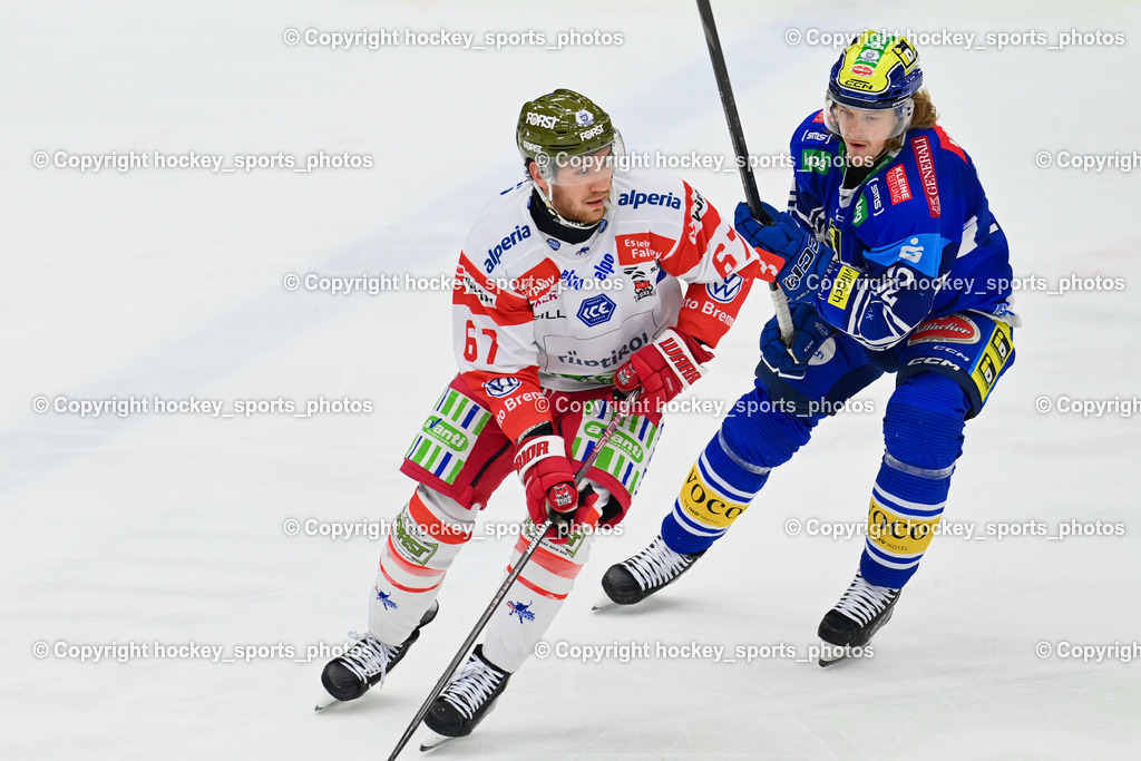 EC IDM WÄRMEPUMPEN VSV vs. HC Bozen | #67 Bradley Matt Dean HC Bozen, #12 Pearson Chase EC VSV, EC IDM WÄRMEPUMPEN VSV vs. HC Bozen, EC IDM WÄRMEPUMPEN VSV vs. HC Bozen am 14.03.2025 in Villach (Stadthalle Villach), Austria, (Photo by Bernd Stefan)