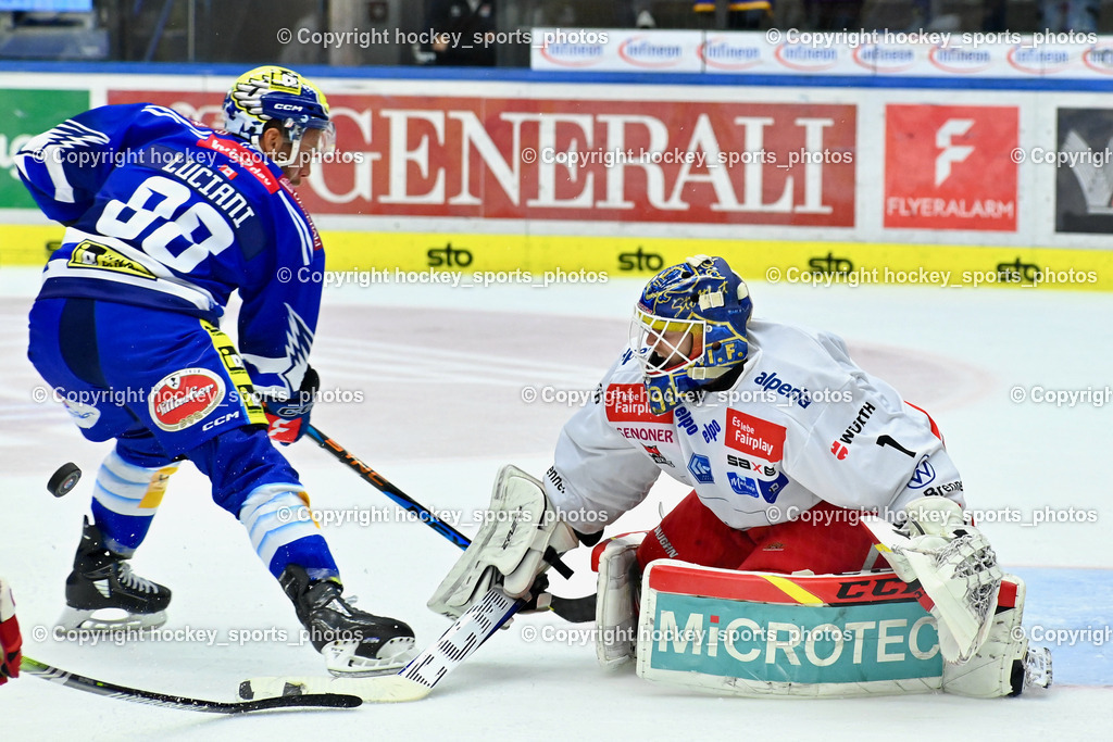 EC IDM Wärmepumpen VSV vs. HC Bozen 19.9.2023 | #88 Anthony Luciani, #1 Svedberg Niklas, win2day icehockeyleague, EC IDM Wärmepumpen - HC Bozen  am 19.09.2023 in Villach (Stadhalle Villach), Austria, (Photo by Bernd Stefan)