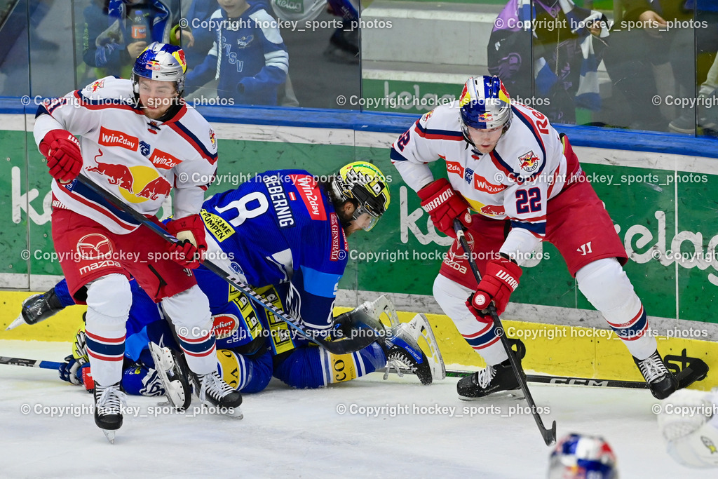 EC IDM WÄRMEPUMPEN VSV vs. EC Red Bull Salzburg | #21 Bourke Troy Wayne EC Redbull Salzburg, #8 Rebernig Maximilian EC VSV, #22 Robertson Dennis Eamon EC Redbull Salzburg, EC IDM WÄRMEPUMPEN VSV vs. EC Red Bull Salzburg, EC IDM WÄRMEPUMPEN VSV vs. EC Red Bull Salzburg am 17.01.2025 in Villach (Stadthalle Villach), Austria, (Photo by Bernd Stefan)