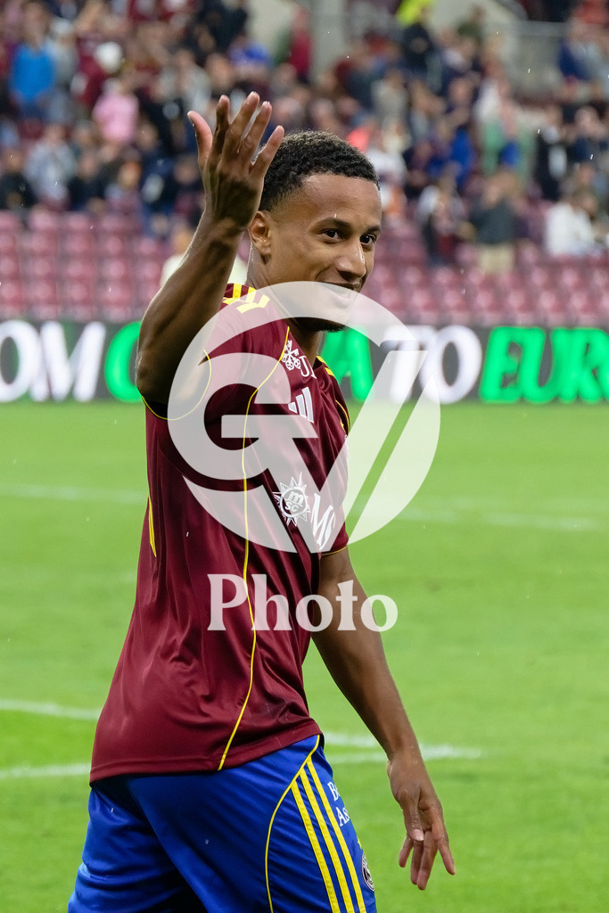 UEFA Conference League Play-offs 2nd leg - Servette FC v FC Shakhtar Donetsk | Lilian Njoh (14 Servette FC) celebrates after scoring his team's first goal  during the UEFA Conference League Play-offs 2nd leg match between Servette FC and FC Shakhtar Donetsk at Stade de Geneve in Geneva, Switzerland
