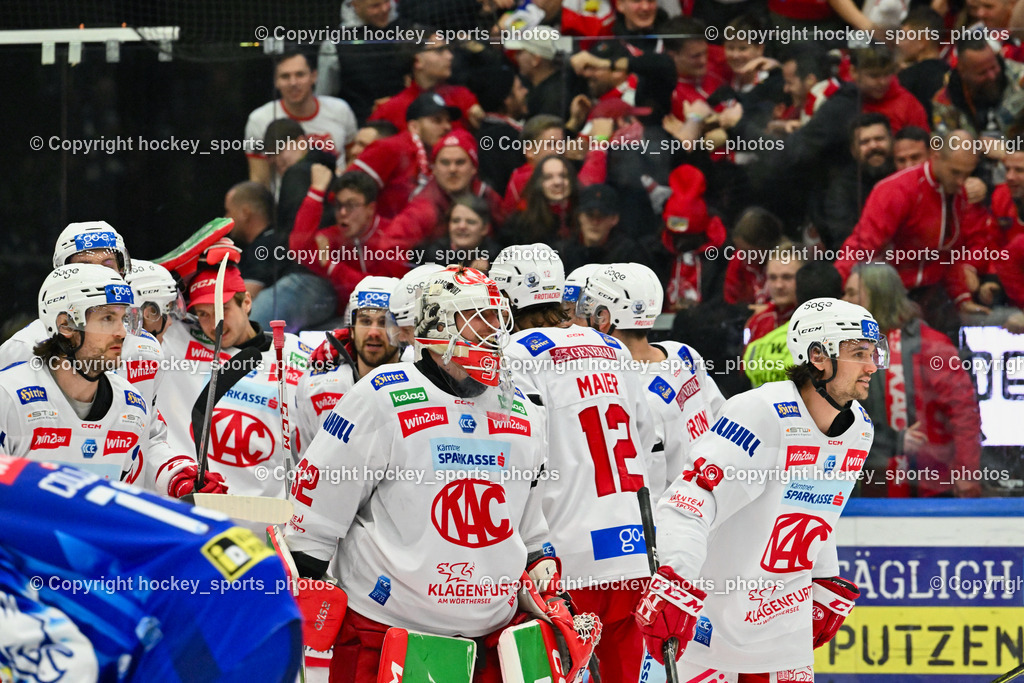 EC IDM Wärmepumpen VSV vs. EC KAC 17.3.2023 | Jubel EC KAC Viertelfinal Sieger, #17 Ganahl Manuel, #32 Dahm Sebastian, #48 Witting Samuel