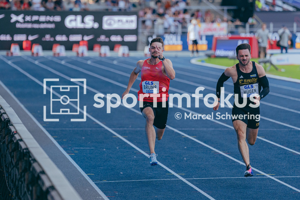 Deutsche Meisterschaften der Frauen und Männer 2026 | Jakob Bruns, LG Brillux Münster, Jonas Hügen, LG Stadtwerke München, 100-Meter-Lauf, Halbfinale, Deutsche Meisterschaften der Frauen und Männer 2026, Lohrheidestadion Bochum-Wattenscheid, 25.07.2026. Foto: Marcel Schwering / sportimfokus - Realisiert mit Pictrs.com