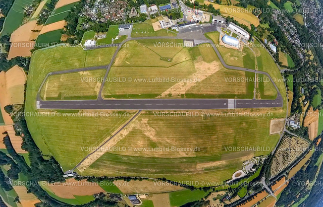 Muelheim230790011FlughafenEssenMuelheim | Luftbild, Flughafen Essen/Mülheim, Startbahn und Landebahn, Zeppelinhalle, Erdkugel, Fisheye Aufnahme, Fischaugen Aufnahme, 360 Grad Aufnahme, tiny world, Holthausen - Südost, Mülheim an der Ruhr, Ruhrgebiet, Nordrhein-Westfalen, Deutschland