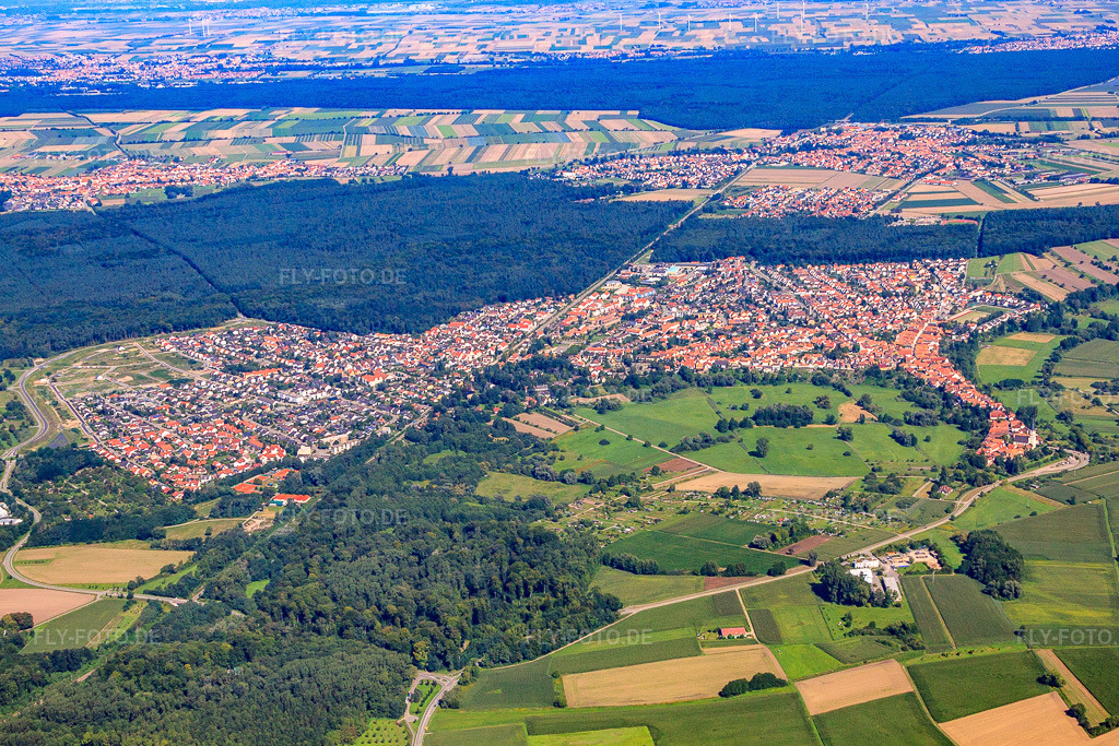 Luftbild: Stadtansicht von Süden in Jockgrim im Bundesland Rheinland-Pfalz in Deutschland. Foto: IMG_32177.jpg vom 20.08.2010 durch Werner Riehm/FLY-FOTO.de