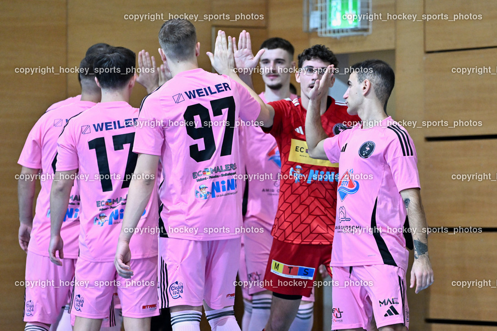 Carinthia Flamengo Futsal Club vs. FC Ljuti Krajisnici | #97 Leon Brisevac Carinthia Flamengo, #17 Hasan Kupinic Carinthia Flamengo, #21 Robert Dimitrov Carinthia Flamengo, #22 Philip Luschin Carinthia Flamengo, Carinthia Flamengo Futsal Club vs. FC Ljuti Krajisnici, Carinthia Flamengo Futsal Club vs. FC Ljuti Krajisnici am 05.01.2025 in Klagenfurt (Ballspielhalle Viktring), Austria, (Photo by Bernd Stefan)