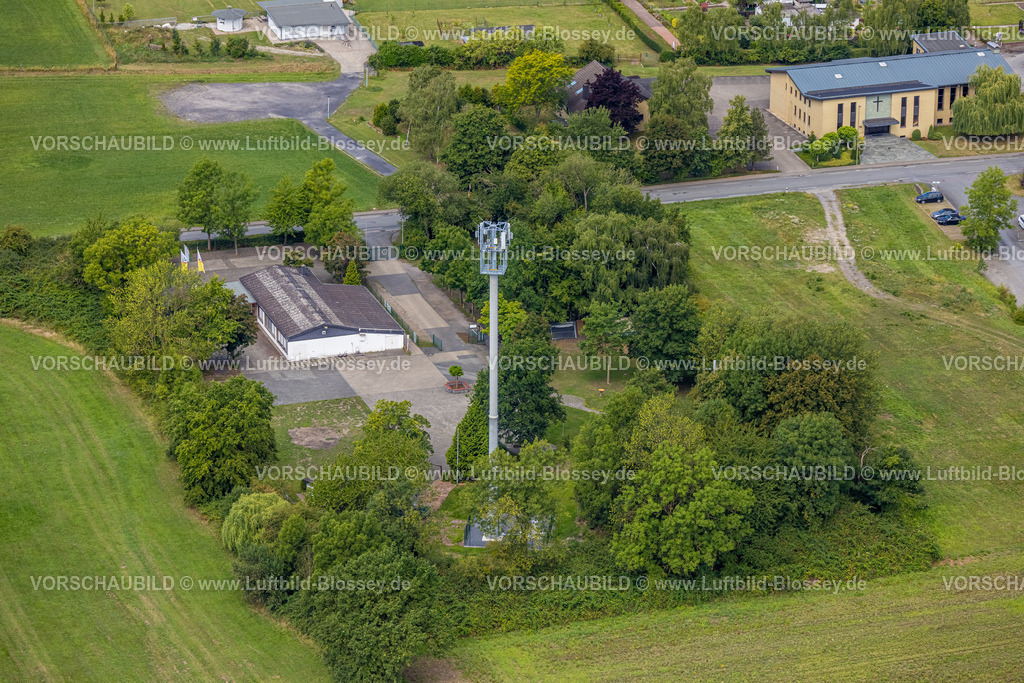Hamm250701270Rhynern | Luftbild, Schützenhalle Schützengesellschaft Berge von 1894, Funkmast auf dem Platz der Schützen Berge, Langewanneweg, Stadtbezirk Rhynern, Hamm, Ruhrgebiet, Nordrhein-Westfalen, Deutschland