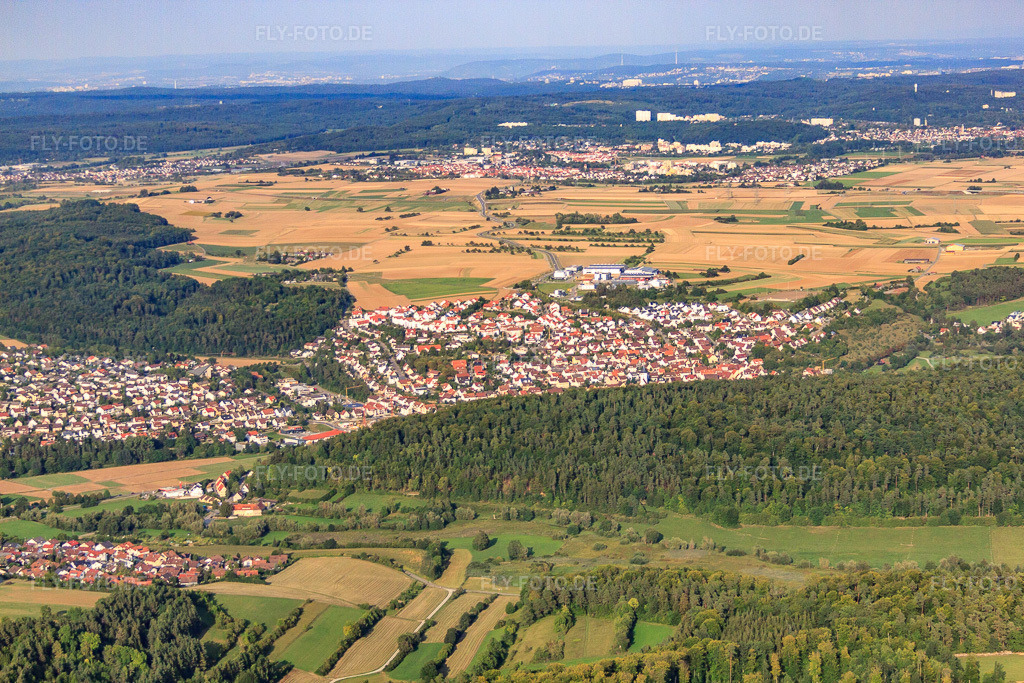 Luftbild: Ortsansicht von Westen im Ortsteil Döffingen in Grafenau im Bundesland Baden-Württemberg in Deutschland. Foto: IMG_52463.jpg vom 23.08.2012 durch Werner Riehm/FLY-FOTO.de