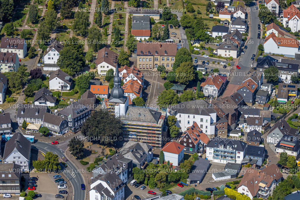 Sprockhoevel220808171 | Luftbild, Sanierung der evang. Zwiebelturmkirche, Niedersprockhövel, Sprockhövel, Ruhrgebiet, Nordrhein-Westfalen, Deutschland