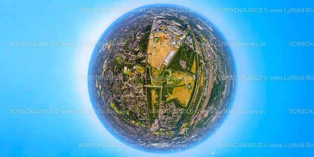 Oberhausen230790127_Neue Mitte | Luftbild, Westfield Centro, Neue Mitte mit Gasometer, Erdkugel, Fisheye Aufnahme, Fischaugen Aufnahme, 360 Grad Aufnahme, tiny world, Borbeck, Oberhausen, Ruhrgebiet, Nordrhein-Westfalen, Deutschland