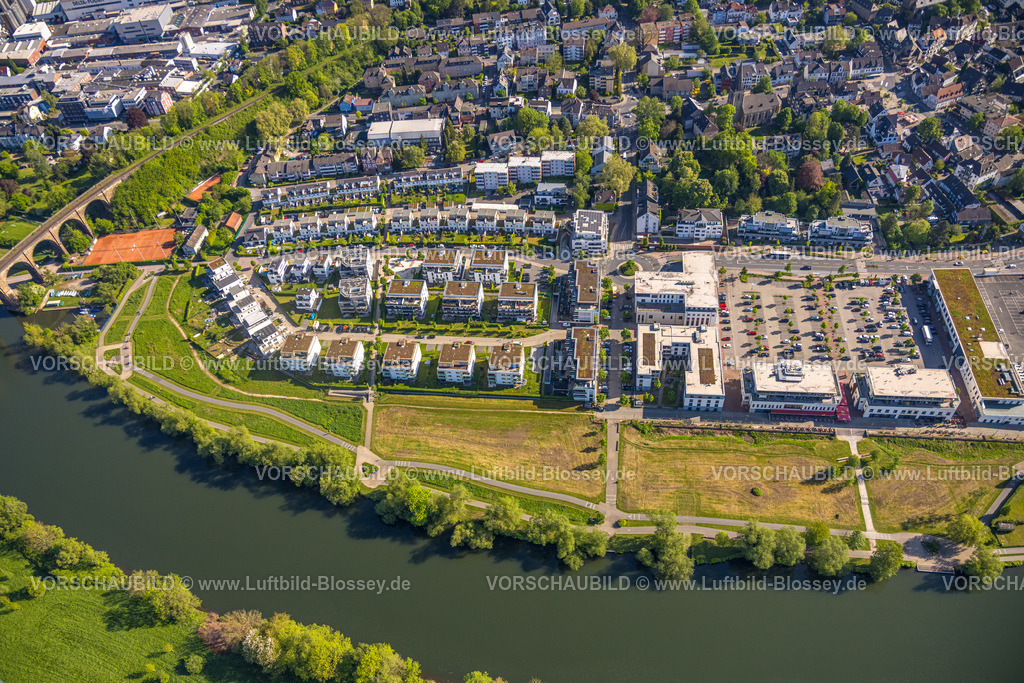 Herdecke240503231 | Luftbild, Wohngebiet Quartier Ruhr-Aue, Fluss Ruhr und Ruhrpromenade, Ruhr Viadukt Herdecke, Herdecke, Ruhrgebiet, Nordrhein-Westfalen, Deutschland
