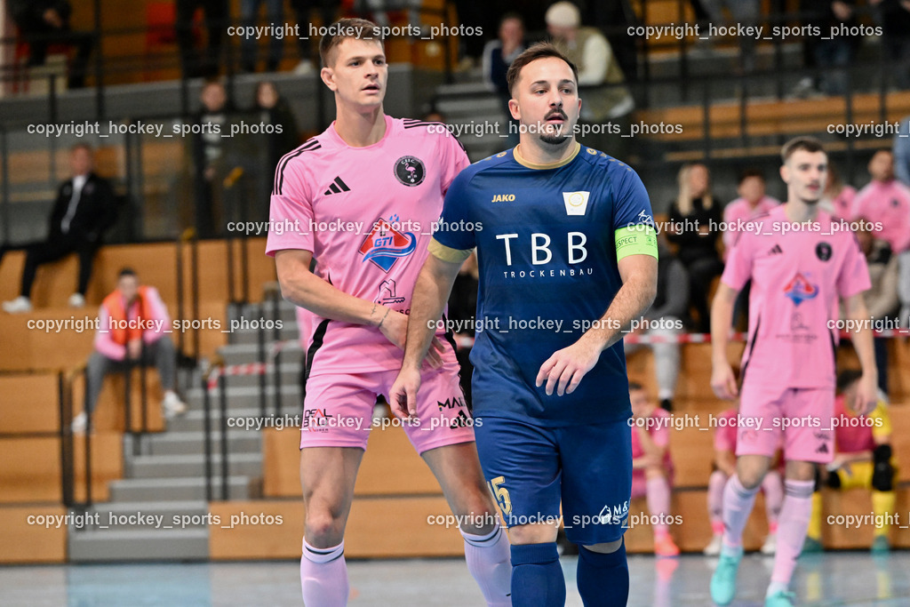 Carinthia Flamengo Futsal Club vs. Futsal Klagenfurt | #15 Vahid Muharemovic Futsal Klagenfurt, #8 Ervin Jogic Carinthia Flamengo, Carinthia Flamengo Futsal Club vs. Futsal Klagenfurt, Carinthia Flamengo Futsal Club vs. Futsal Klagenfurt am 01.12.2024 in Klagenfurt (Ballspielhalle Viktring), Austria, (Photo by Bernd Stefan)