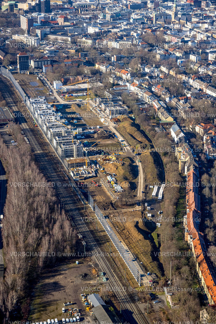 Dortmund230200569 | Luftbild, Baustelle Kronprinzenviertel für Neubau von Wohnungen, Am Wasserturm Südbahnhof, Kaiserbrunnen, Dortmund, Ruhrgebiet, Nordrhein-Westfalen, Deutschland