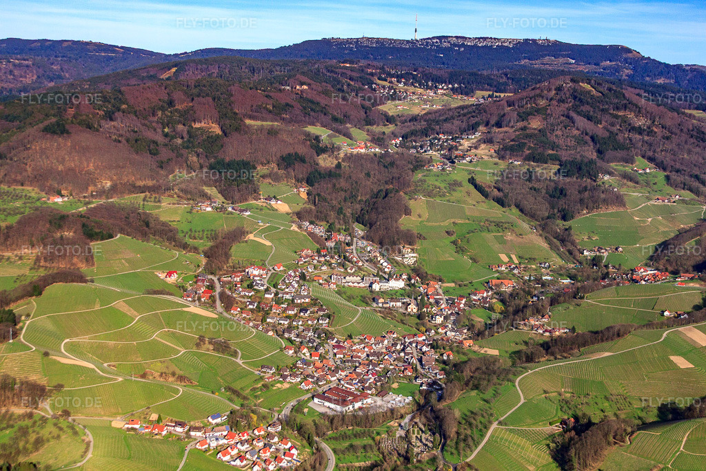 Luftbild: Badischer Weinort von Südwesten im Ortsteil Büchelbach in Sasbachwalden im Bundesland Baden-Württemberg in Deutschland. Foto: IMG_56307.jpg vom 14.04.2013 durch Werner Riehm/FLY-FOTO.de