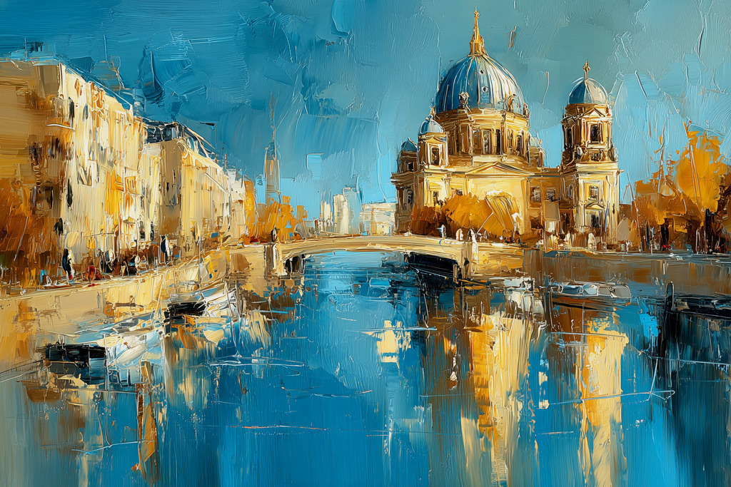 2508008 - Berliner Dom Gemälde | Blick über die Spree auf den Berliner Dom, jetzt als Kunstdruck z.B. auf Leinwand bestellen.