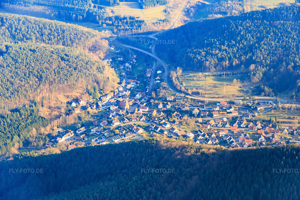 Luftbild: Dorf im Pfälzerwald aus Norden in Lug im Bundesland Rheinland-Pfalz in Deutschland. Foto: IMG_086798.jpg vom 26.03.2016 durch Werner Riehm/FLY-FOTO.de