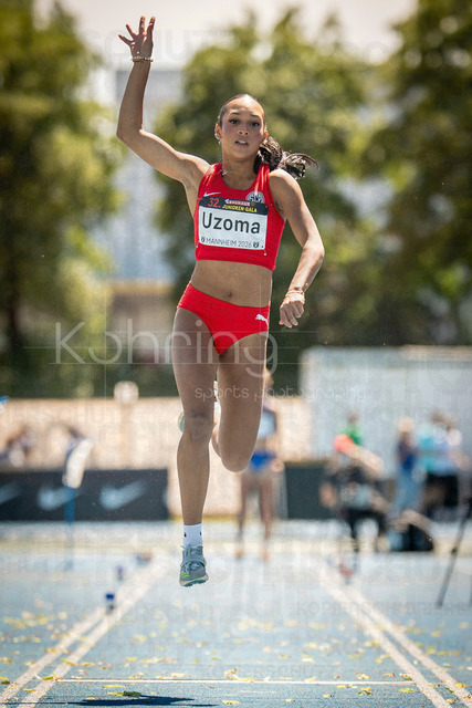 Juniorengala 2026; Mannheim, 13.06.2026 | MANNHEIM, GERMANY - JUNE 13, 2026 : Emily Uzoma (GER/SC Poppenbuettel)  competing in the women’s triple jump during the Juniorengala 2026 at Michael-Hoffmann-Stadion on June 13, 2026 in Mannheim, Germany.