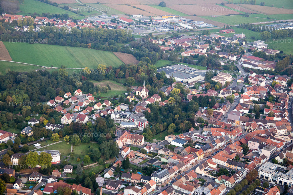 Aerial view: View of the town in Bischwiller in the state Bas-Rhin, France.Photo: IMG_074271.jpg taken on 10/04/2014 by Werner Riehm/FLY-FOTO.comResolution of the original: 5472 x 3648 px