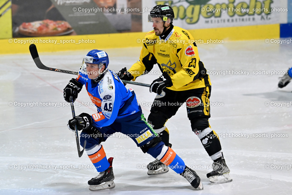 ESC SPARKASSE STEINDORF vs. MET PHOTOVOLTAIK HORNETS SPITTAL | #46 Maurer Julian ESC Steindorf, #23 Sodja Urban EC Hornets Spittal, ESC SPARKASSE STEINDORF vs. MET PHOTOVOLTAIK HORNETS SPITTAL, ESC SPARKASSE STEINDORF vs. MET PHOTOVOLTAIK HORNETS SPITTAL am 22.11.2025 in Steindorf (Ossiachersee Halle), Austria, (Photo by Bernd Stefan)