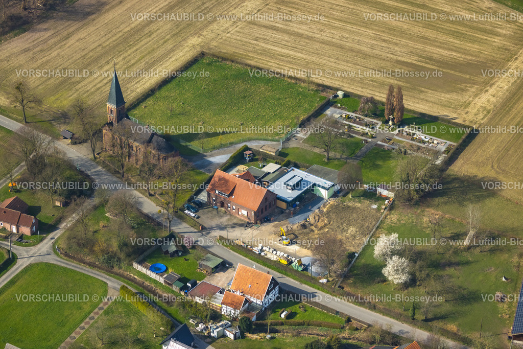 Hamm240306909 | Luftbild, St. Hubertus Schützenbruderschaft Süddinker 1826 e.V. Gebäude und  Baustelle, katholischer Friedhof Süddinker, kath. Kirche St. Joseph, Stadtbezirk Rhynern, Hamm, Ruhrgebiet, Nordrhein-Westfalen, Deutschland