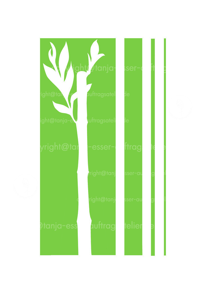 Lucky Bamboo in Erinnerung an B. B. | Abstrakte Illustration von Lucky Bamboo Dracaena sanderiana. Grüne Streifen symbolisieren den aufrechten Wuchs. Cleaner Eindruck. Grün weiß und schlicht. 